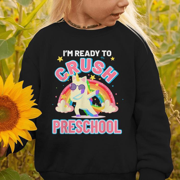 Welcome Back To School Unicorn Crushing Preschool Graphic Toddler Sweatshirt