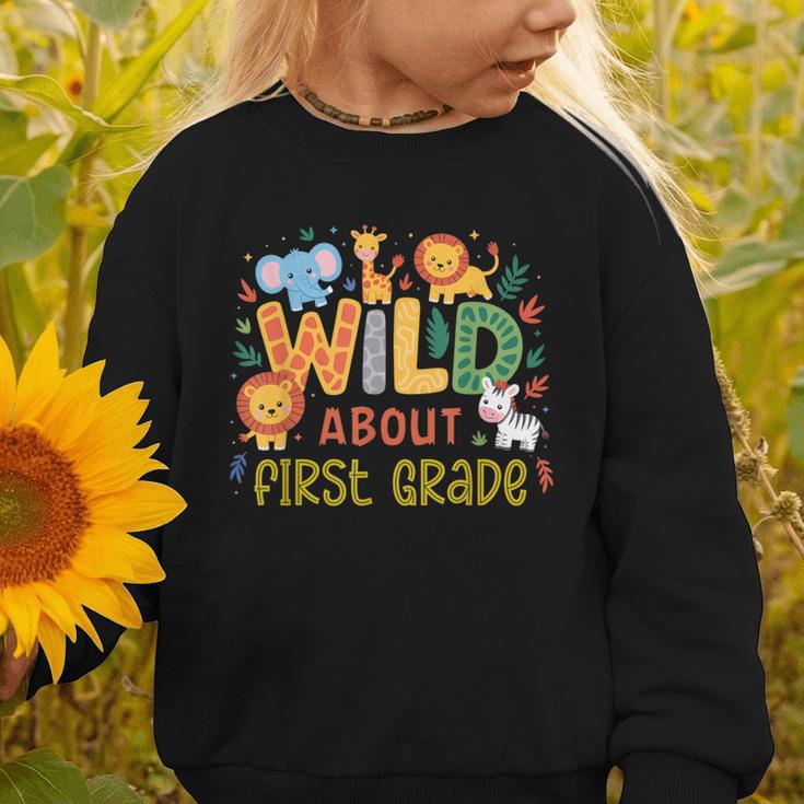 Wild About First Grade Safari Jungle Animals Back To School Graphic Toddler Sweatshirt Wild About First Grade Safari Jungle Animals Back To School Graphic Toddler Sweatshirt