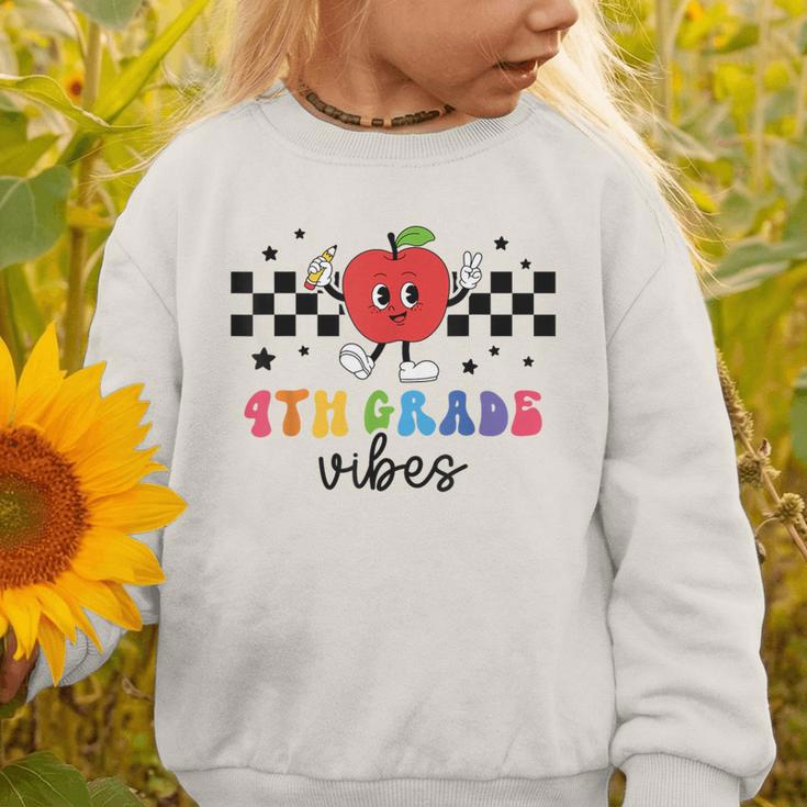 4th Grade Vibes Retro Groovy Apple Back To School Graphic Toddler Sweatshirt