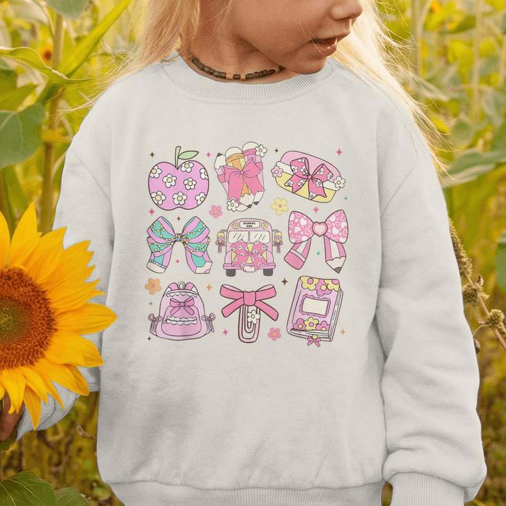 Back To School Coquette Bow Pencil School Students Girls Graphic Toddler Sweatshirt Back To School Coquette Bow Pencil School Students Girls Graphic Toddler Sweatshirt