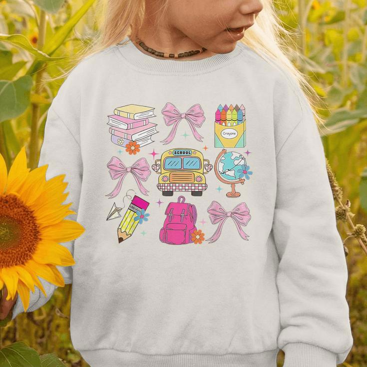 Back To School Coquette School Bus Pencil Graphic Toddler Sweatshirt Back To School Coquette School Bus Pencil Graphic Toddler Sweatshirt