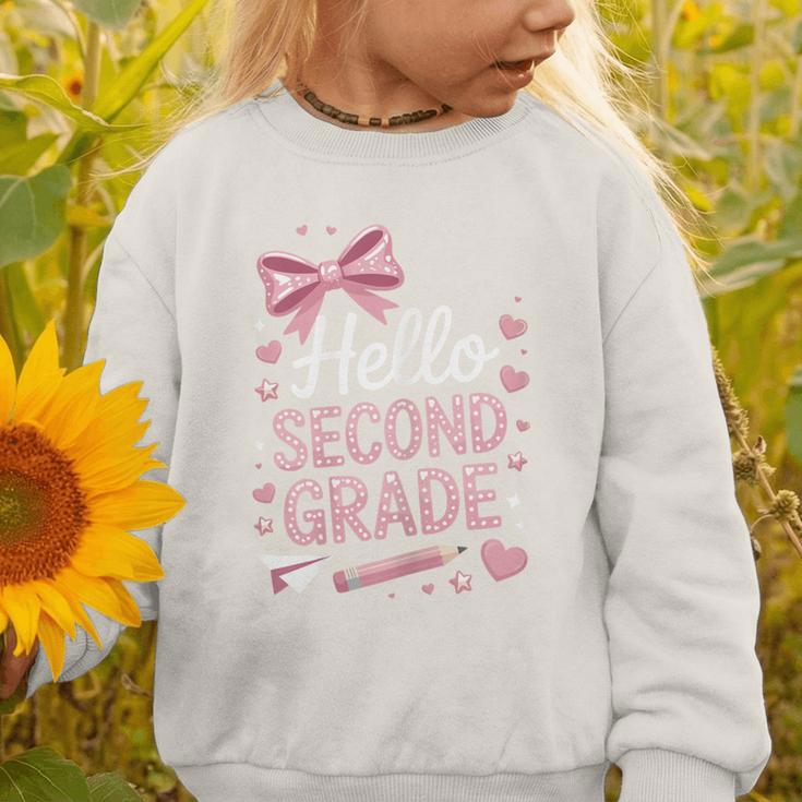 Back To School Cute Pink Coquette Girls Hello Second Grade Graphic Toddler Sweatshirt