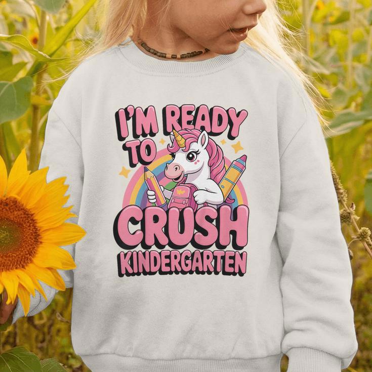 Back To School I'm Ready To Crush Kindergarten Unicorn Graphic Toddler Sweatshirt