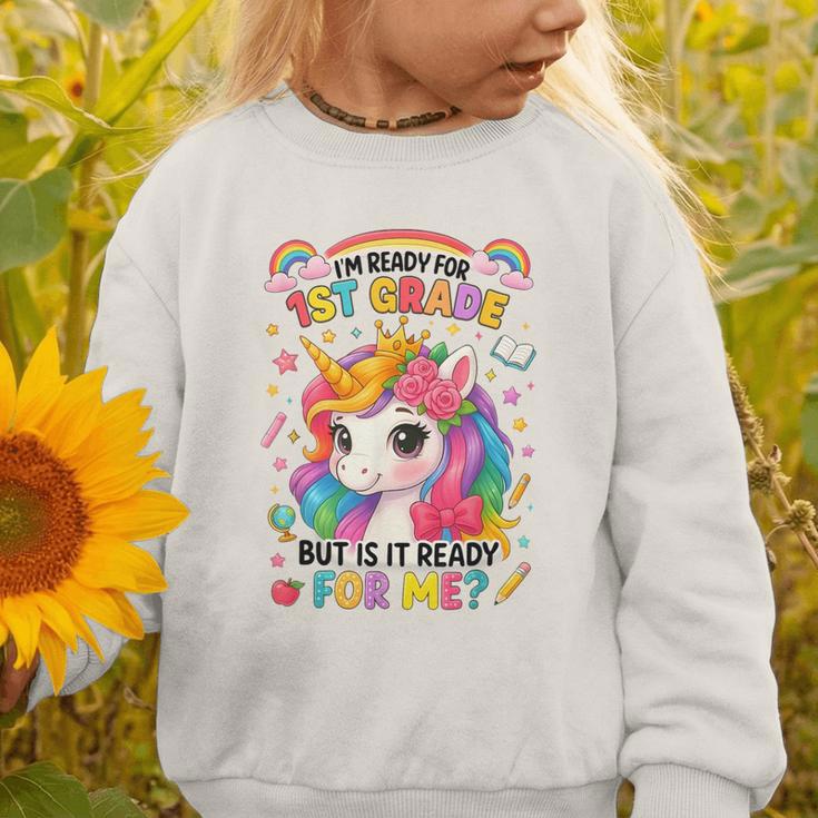Crush First Grade Girls Back To School Unicorn First Day Graphic Toddler Sweatshirt