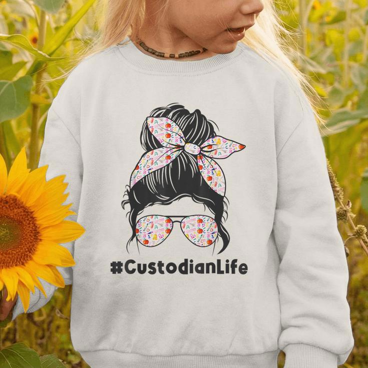 Custodian Life Messy Bun Hair Glasses Leopard Back To School Graphic Toddler Sweatshirt