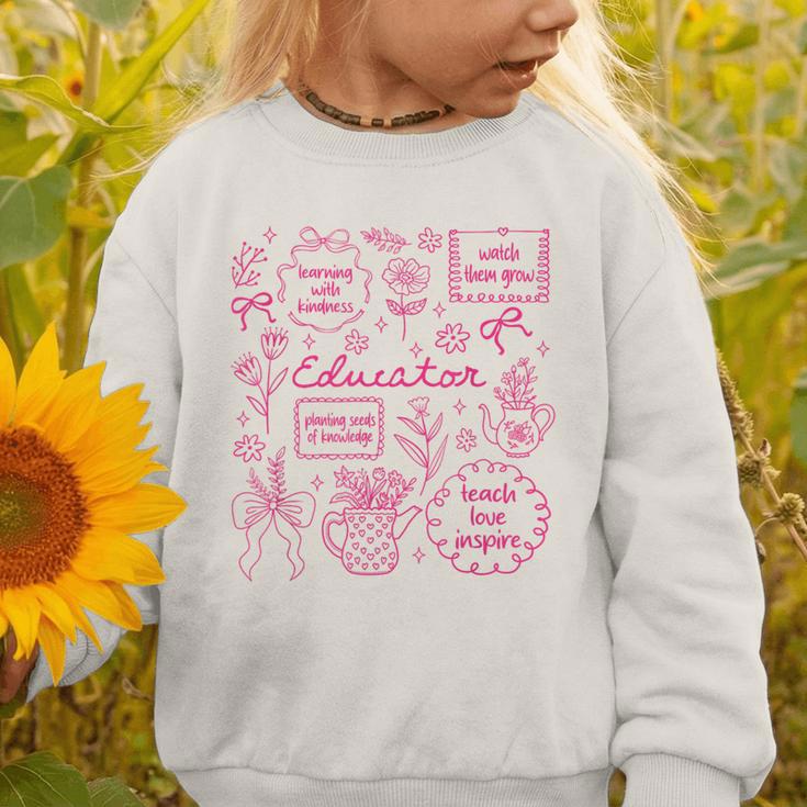 Educator Love Inspire Teach Pink Bow Back To School Graphic Toddler Sweatshirt Educator Love Inspire Teach Pink Bow Back To School Graphic Toddler Sweatshirt