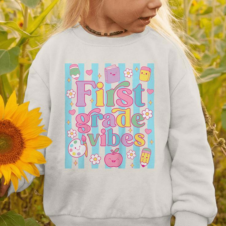 First Grade Vibes Cute Groovy Back To School 1st Grade Girls Graphic Toddler Sweatshirt First Grade Vibes Cute Groovy Back To School 1st Grade Girls Graphic Toddler Sweatshirt