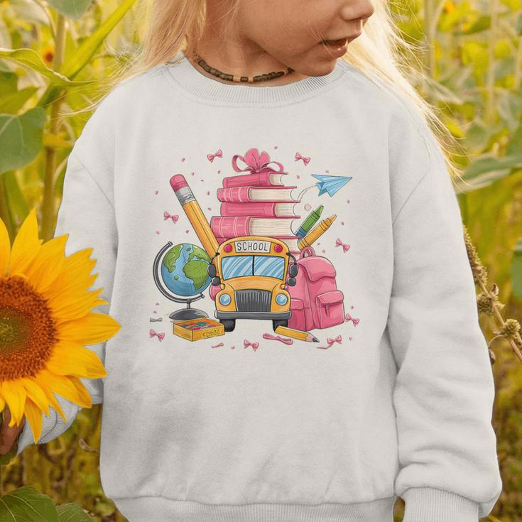 Girls Cute Pink Bows Coquette Aesthetic Back To School Graphic Toddler Sweatshirt
