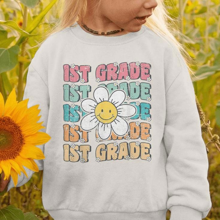 Groovy 1st Grade Back To School First Day Of First Grade Graphic Toddler Sweatshirt Groovy 1st Grade Back To School First Day Of First Grade Graphic Toddler Sweatshirt