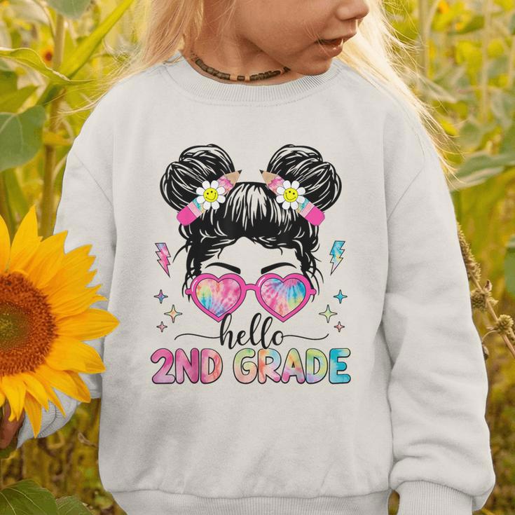 Hello 2nd Grade Messy Bun Girl Back To School First Day Graphic Toddler Sweatshirt Hello 2nd Grade Messy Bun Girl Back To School First Day Graphic Toddler Sweatshirt