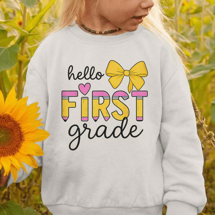 Hello First Grade For Girls Boys Cute Back To School Pencil Graphic Toddler Sweatshirt Hello First Grade For Girls Boys Cute Back To School Pencil Graphic Toddler Sweatshirt