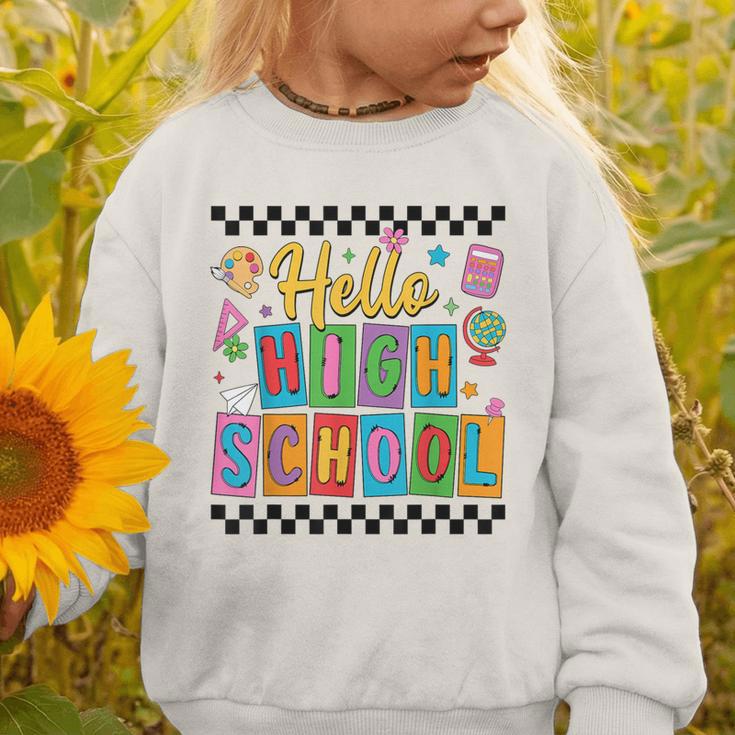 Hello Highshool First Day Of School Back To School Boy Girls Graphic Toddler Sweatshirt Hello Highshool First Day Of School Back To School Boy Girls Graphic Toddler Sweatshirt