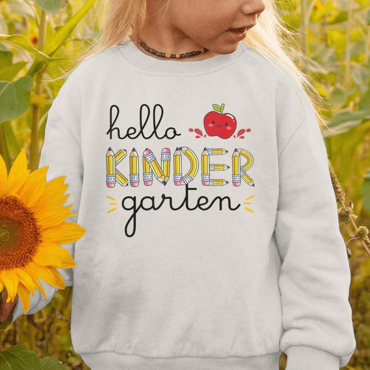 Hello Kindergarten Back To School Cute First Day Kids School Graphic Toddler Sweatshirt Hello Kindergarten Back To School Cute First Day Kids School Graphic Toddler Sweatshirt