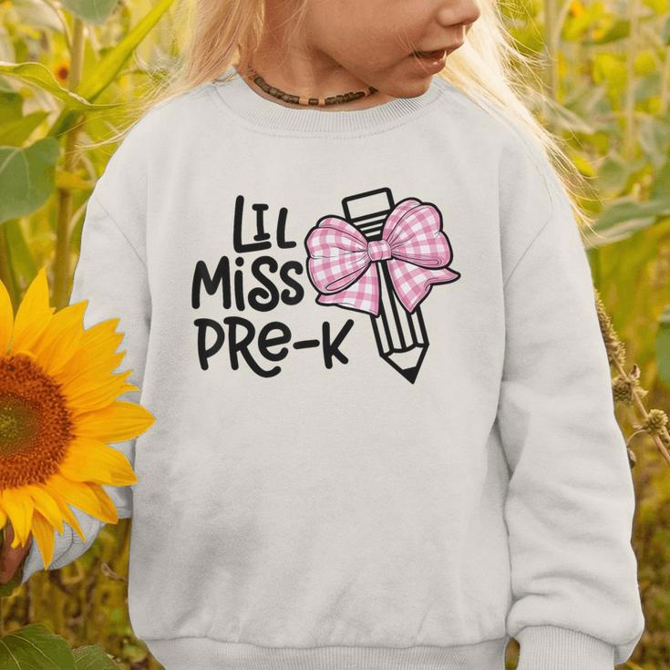 LiL Miss Pre-K Cute Back To School Pink Y2k Coquette Bow Graphic Toddler Sweatshirt LiL Miss Pre-K Cute Back To School Pink Y2k Coquette Bow Graphic Toddler Sweatshirt