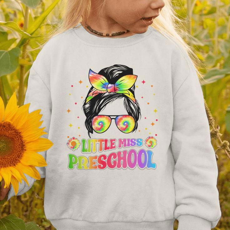 Little Miss Preschool Messy Bun Tie Dye Back To School Girls Graphic Toddler Sweatshirt Little Miss Preschool Messy Bun Tie Dye Back To School Girls Graphic Toddler Sweatshirt