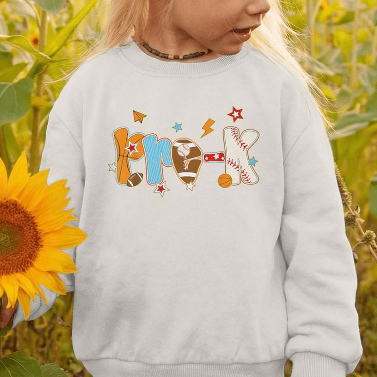 Pre K Preschool Football Basketball Baseball Back To School Graphic Toddler Sweatshirt Pre K Preschool Football Basketball Baseball Back To School Graphic Toddler Sweatshirt