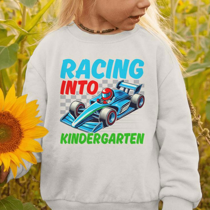 Racing Into Kindergarten Race Car Driver Back To School Performance Graphic Toddler Sweatshirt