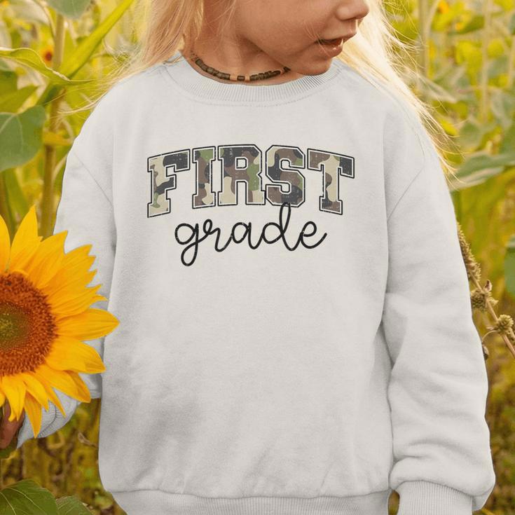 Retro First Grade Old Camo Back To School Boy Girl 1st Grade Graphic Toddler Sweatshirt