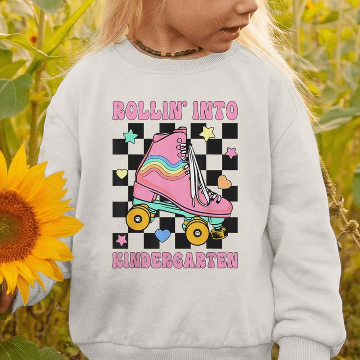 Rolling Into Kindergarten Roller Skating Girl Back To School Graphic Toddler Sweatshirt