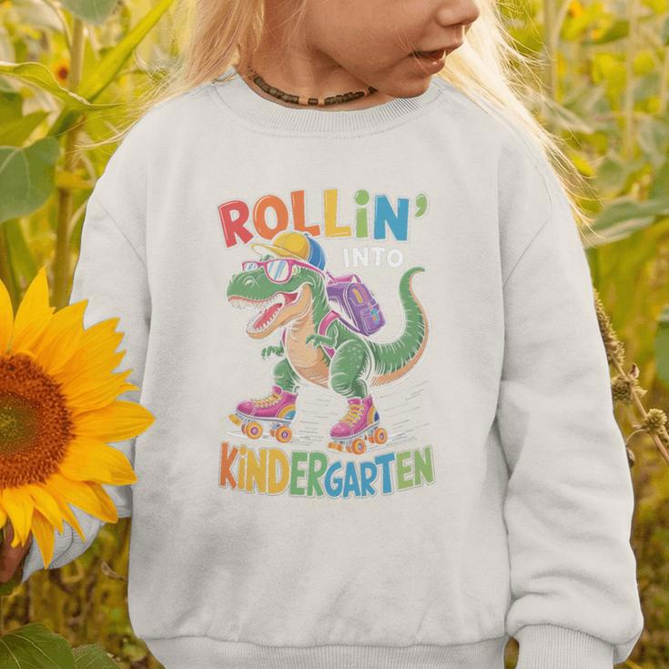 T Rex Rollin Into Kindergarten Back To School First Day Boys Graphic Toddler Sweatshirt T Rex Rollin Into Kindergarten Back To School First Day Boys Graphic Toddler Sweatshirt