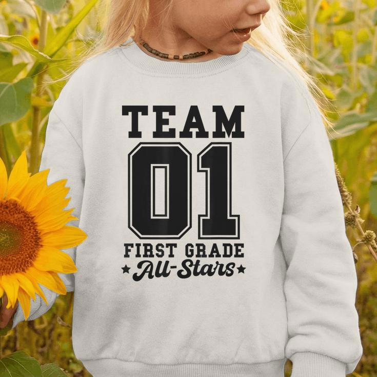 Team 1st Grade All-Stars Back To School Sports Jersey Graphic Toddler Sweatshirt