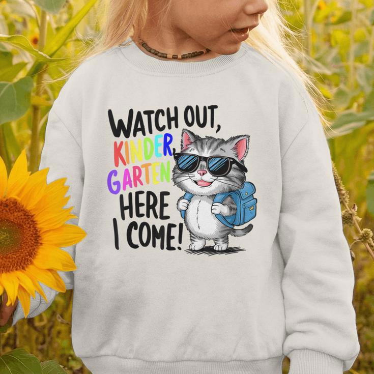Watch Out Kindergarten Here I Come Cute Cat Back To School Graphic Toddler Sweatshirt Watch Out Kindergarten Here I Come Cute Cat Back To School Graphic Toddler Sweatshirt