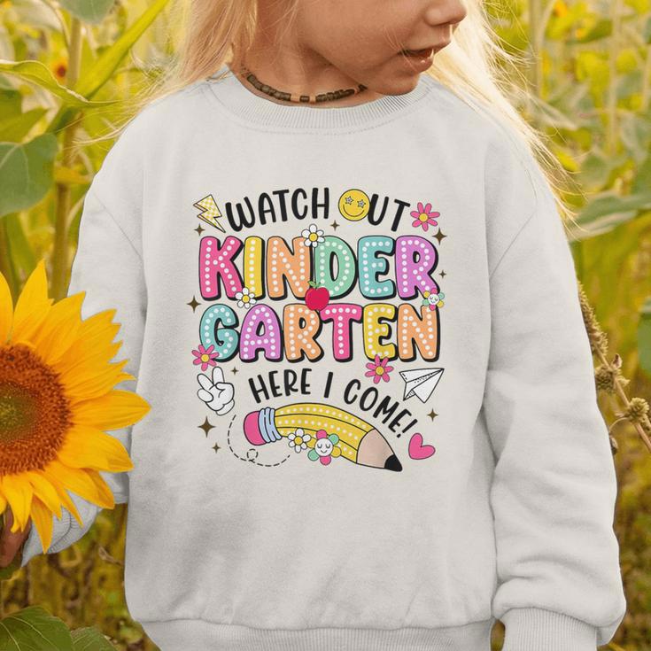 Watch Out KinderGarten Here I Come Shirt Kids Back To School Graphic Toddler Sweatshirt