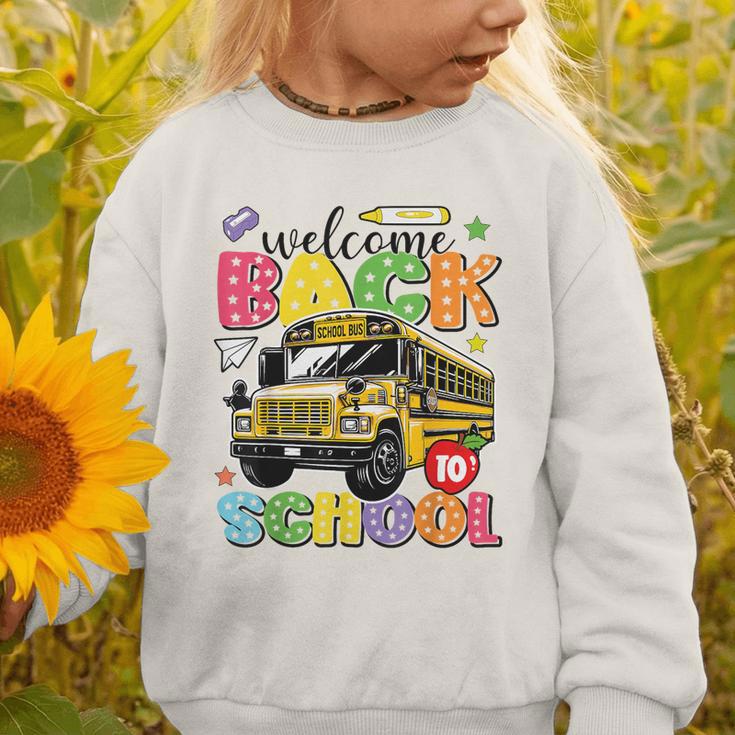Welcome Back To School Bus Happy First Day Of School Student Graphic Toddler Sweatshirt Welcome Back To School Bus Happy First Day Of School Student Graphic Toddler Sweatshirt