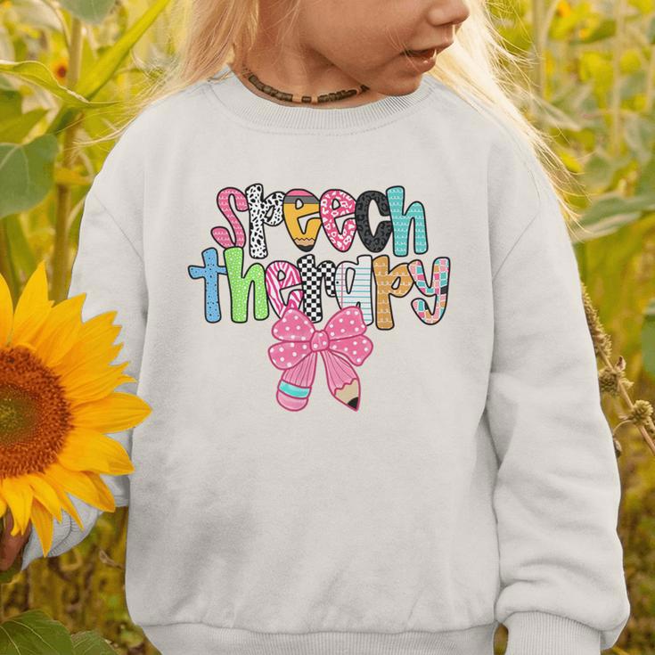 Women Speech Therapy Coquette Bow Pencil Back To School SLP Graphic Toddler Sweatshirt Women Speech Therapy Coquette Bow Pencil Back To School SLP Graphic Toddler Sweatshirt