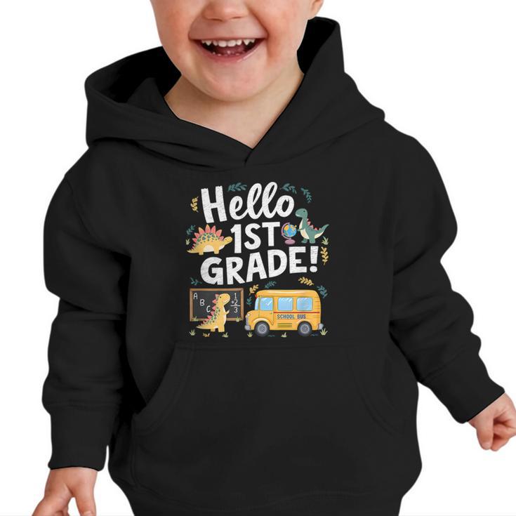 Cute Hello 1st Grade Dinosaur School Back To School Dino Bus Graphic Toddler Hoodie