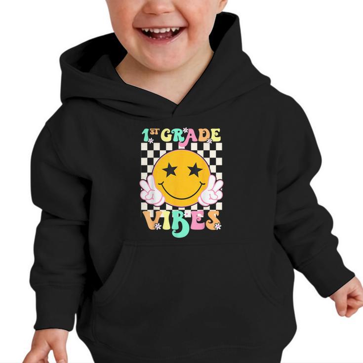 Girls 1st Grade Vibes Smile Face Back To School 1st Grade Graphic Toddler Hoodie