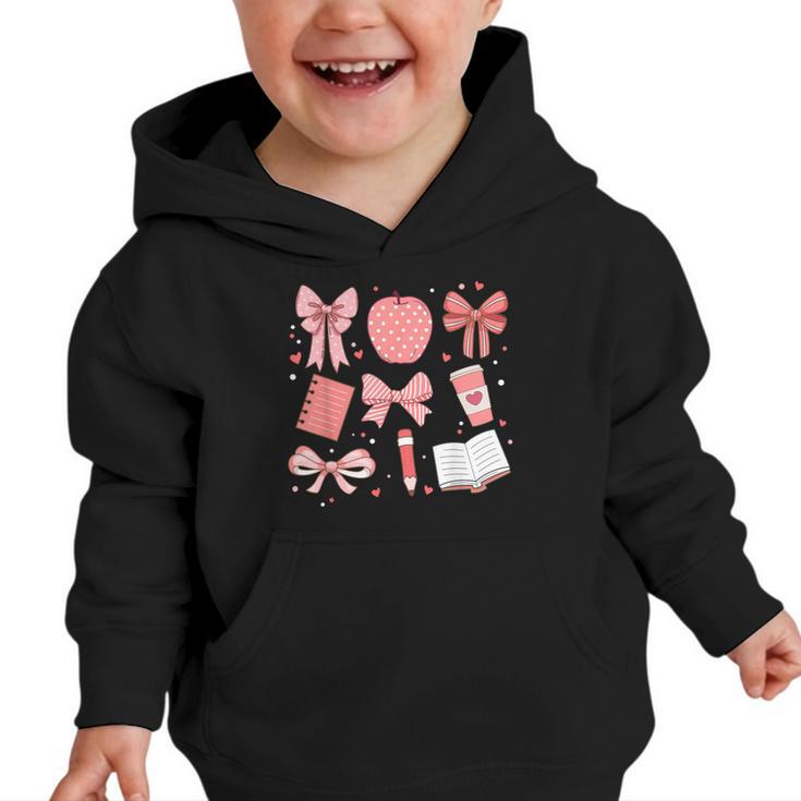 Happy Back To School 1st Day Toddler Girl Boho Coquette Bows Graphic Toddler Hoodie