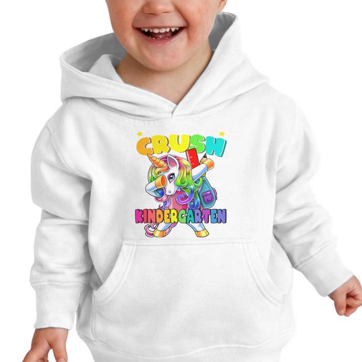 Crush Kindergarten Dabbing Unicorn Back To School Girls Performance Graphic Toddler Hoodie