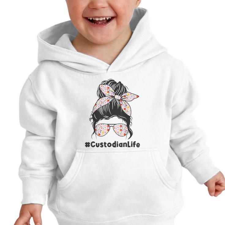 Custodian Life Messy Bun Hair Glasses Leopard Back To School Graphic Toddler Hoodie