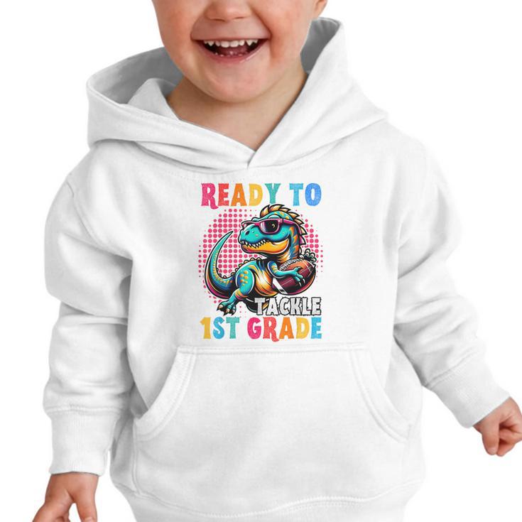 First Day Back To School 1st Grade Boys Football Dinosaur Graphic Toddler Hoodie