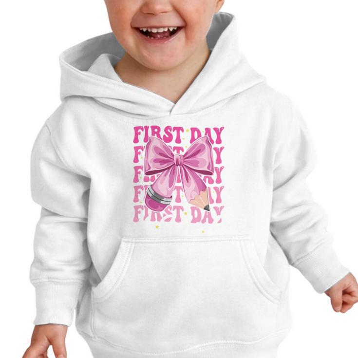 First Day Of School Girls Coquette Bow Back To School Performance Graphic Toddler Hoodie