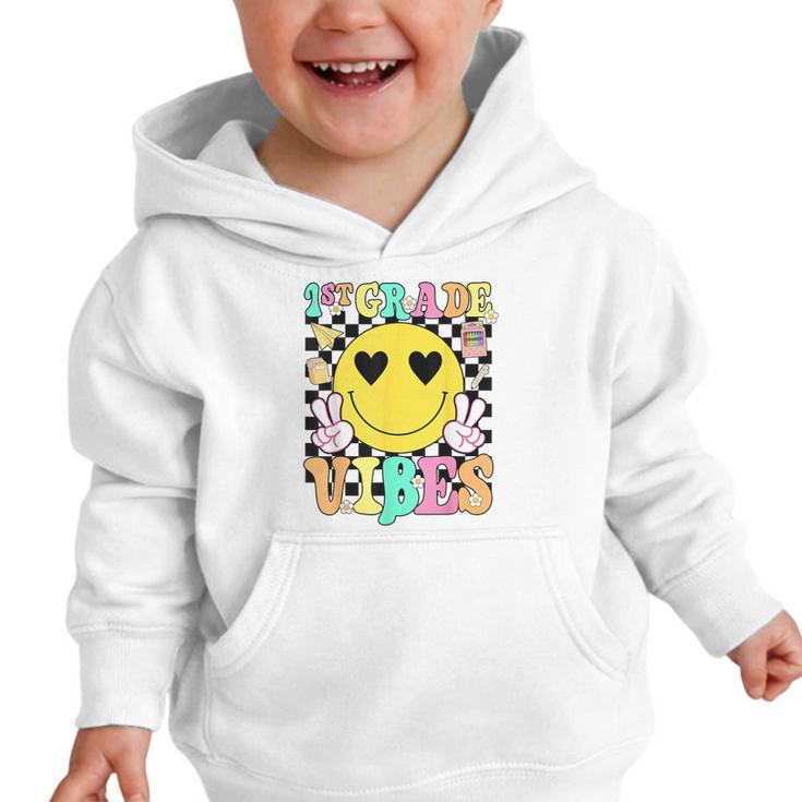 Girls 1st Grade Vibes Smile Face Back To School First Grade Graphic Toddler Hoodie