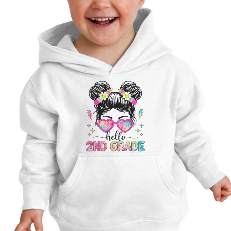 Hello 2nd Grade Messy Bun Back To School First Day Girl Kids Graphic Toddler Hoodie