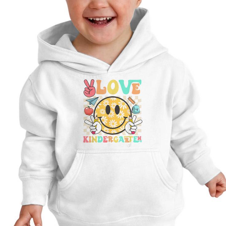 Peace Love Kindergarten Smile Face Back To School Girls Kids Graphic Toddler Hoodie Peace Love Kindergarten Smile Face Back To School Girls Kids Graphic Toddler Hoodie
