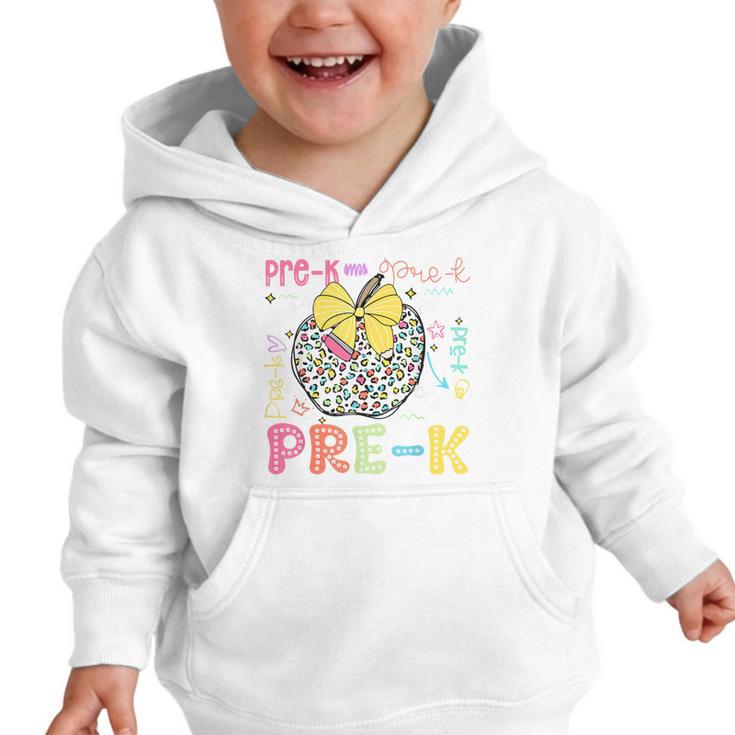 Pre-K Typography First Day Back To School Leopard Apple Graphic Toddler Hoodie Pre-K Typography First Day Back To School Leopard Apple Graphic Toddler Hoodie