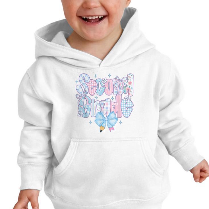 Preppy Second Grade First Day Back To School 2nd Grade Bow Graphic Toddler Hoodie