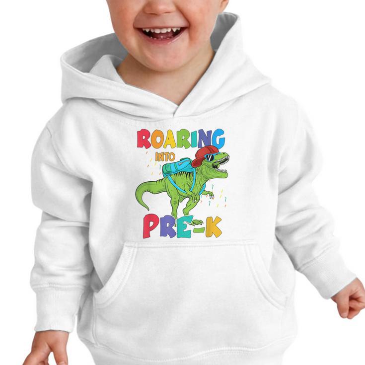 Roaring Into Pre-K Preschool Dinosaur Back To School Graphic Toddler Hoodie