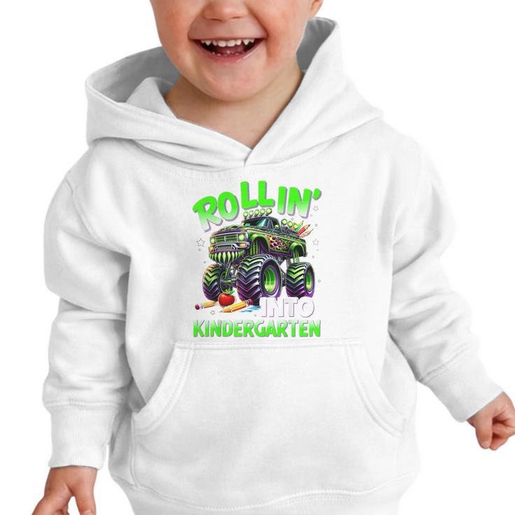 Rollin' Into Kindergarten Monster Truck Back To School Boys Graphic Toddler Hoodie Rollin' Into Kindergarten Monster Truck Back To School Boys Graphic Toddler Hoodie