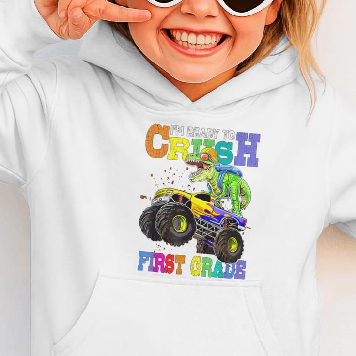 Back To School Boy Dinosaur I'm Ready To Crush First Grade Graphic Toddler Hoodie