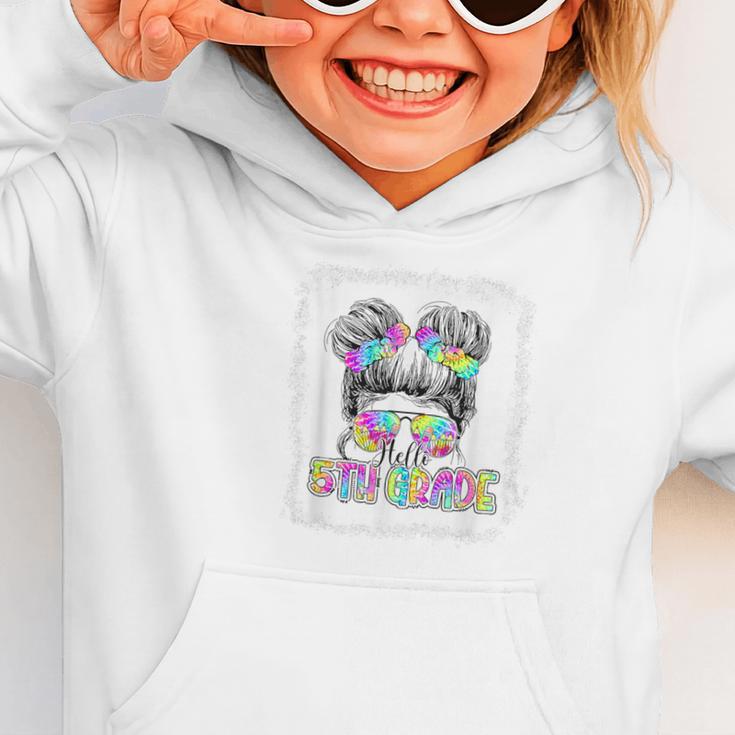 Back To School Hello 5th Grade Cute Messy Bun Tie Dye Girls Graphic Toddler Hoodie