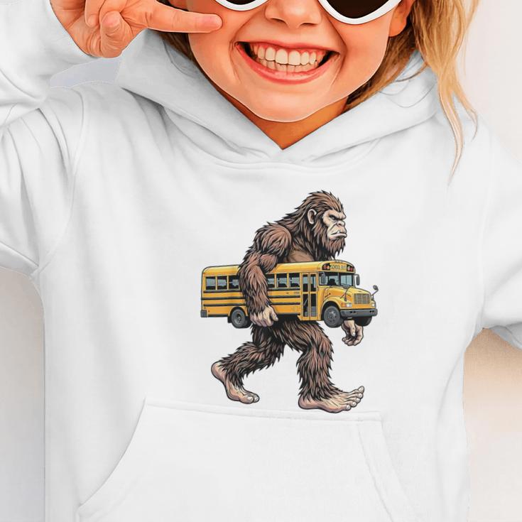 Bigfoot Carrying School Bus Sasquatch Back To School Graphic Toddler Hoodie