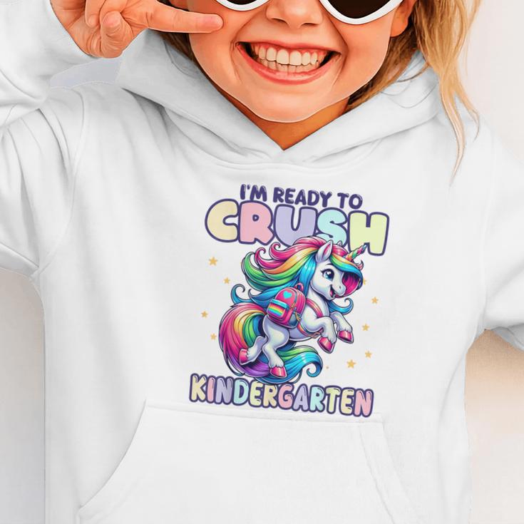 Crush Kindergarten Girls Back To School Unicorn First Day Graphic Toddler Hoodie Crush Kindergarten Girls Back To School Unicorn First Day Graphic Toddler Hoodie