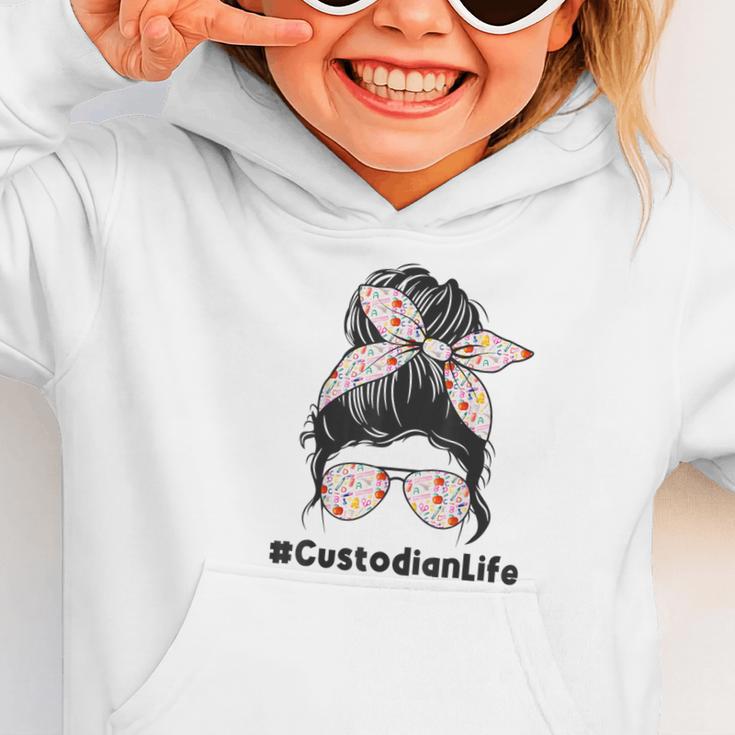 Custodian Life Messy Bun Hair Glasses Leopard Back To School Graphic Toddler Hoodie