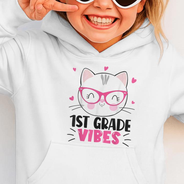 Cute 1st Grade Vibes Cat Kitten Lover Back To School Girls Graphic Toddler Hoodie