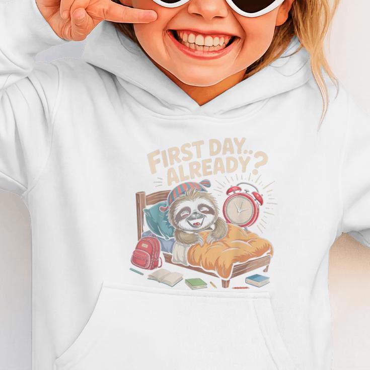 First Day Already Sloth Alarm Clock Back To School Graphic Toddler Hoodie First Day Already Sloth Alarm Clock Back To School Graphic Toddler Hoodie